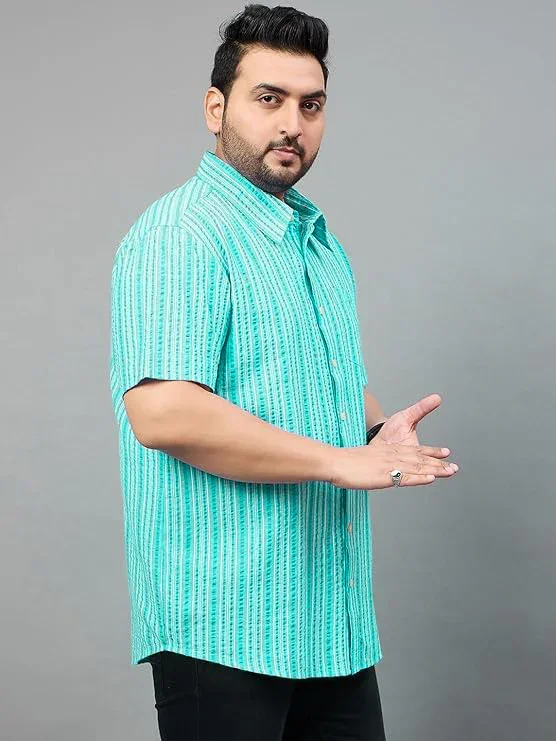 Men Plus Size Jae Green Striped Shirt - Image 4