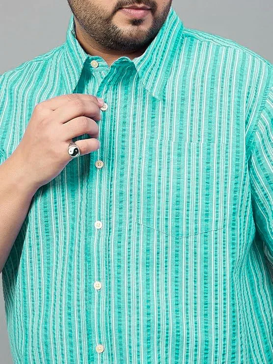 Men Plus Size Jae Green Striped Shirt - Image 6