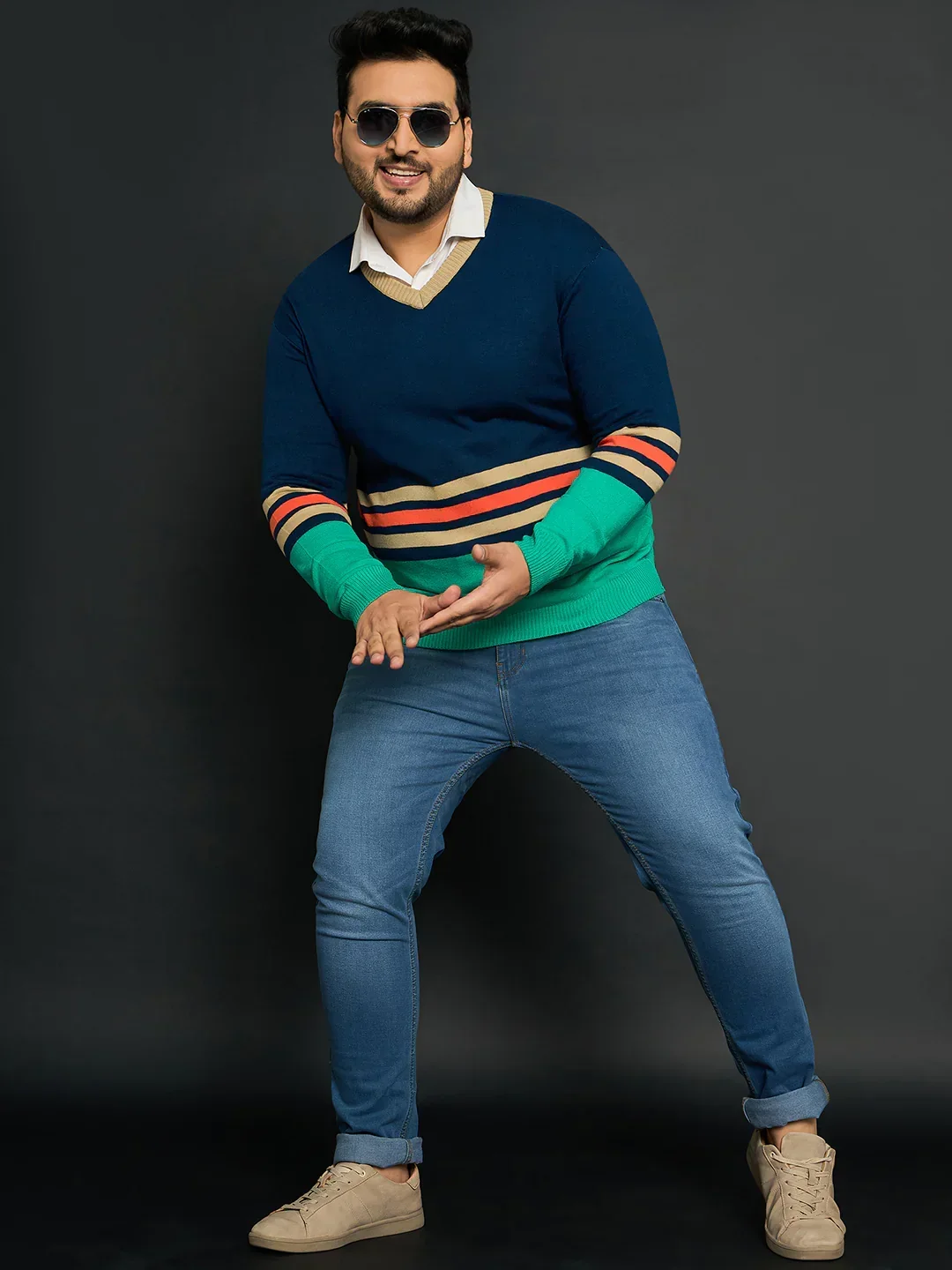 Men Plus Size Jamestown Colourblocked Sweater - Image 2