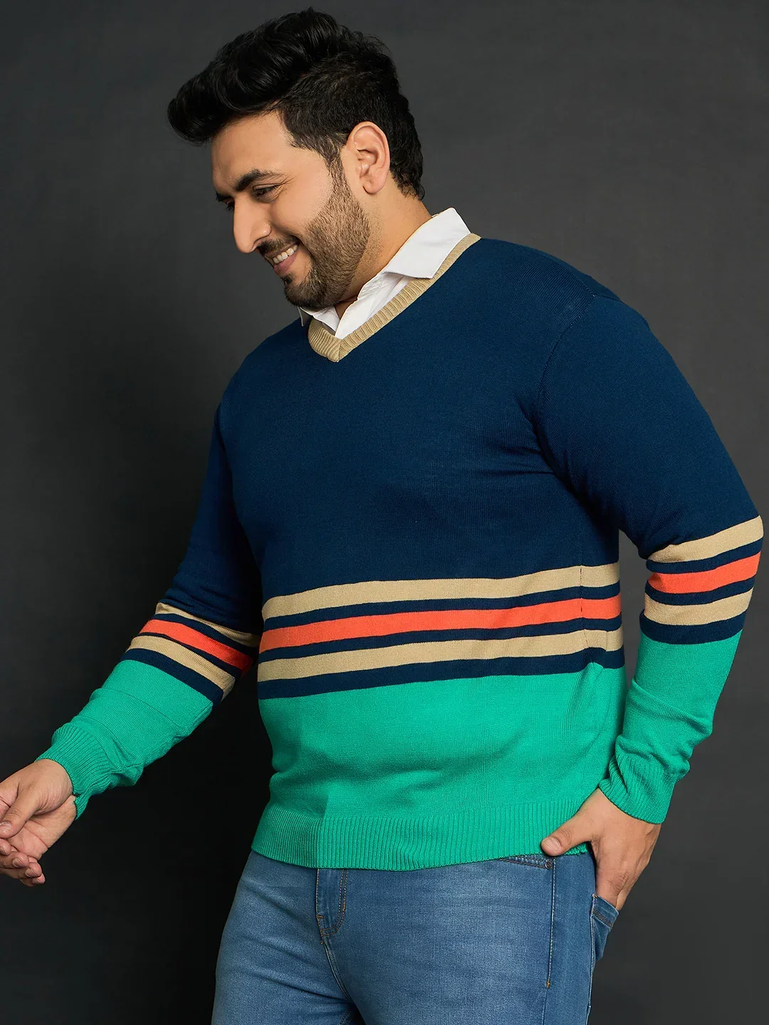 Men Plus Size Jamestown Colourblocked Sweater - Image 3