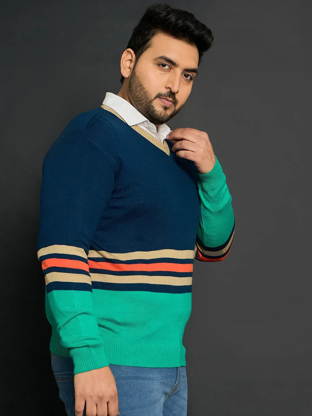 Men Plus Size Jamestown Colourblocked Sweater - Image 4