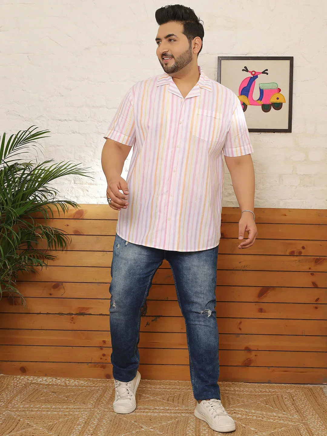 Men Plus Size Jivina Multicolor Striped Shirt - Image 2