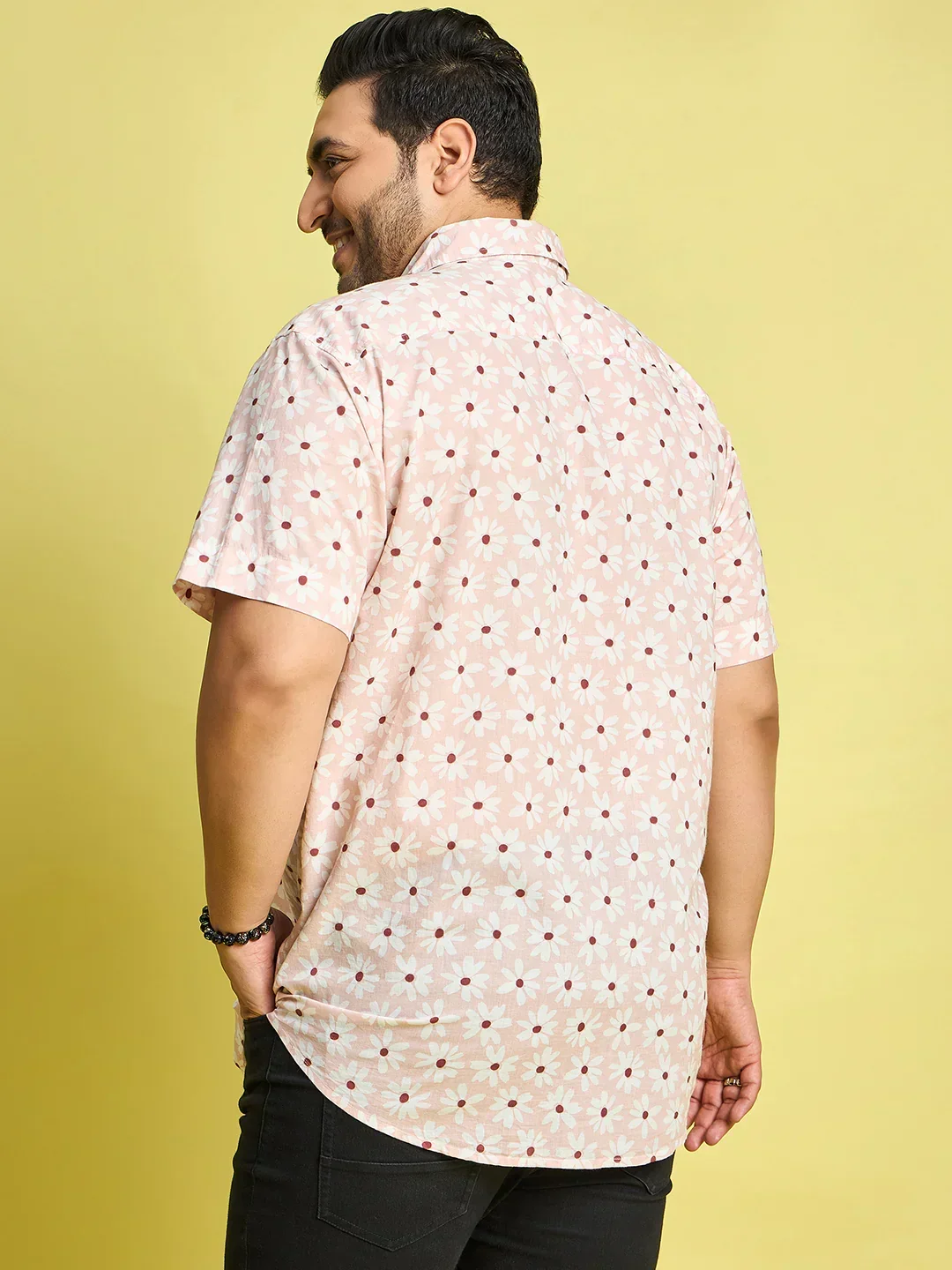 Men Plus Size Jotham White Floral Print Peach Color Shirt - Image 5
