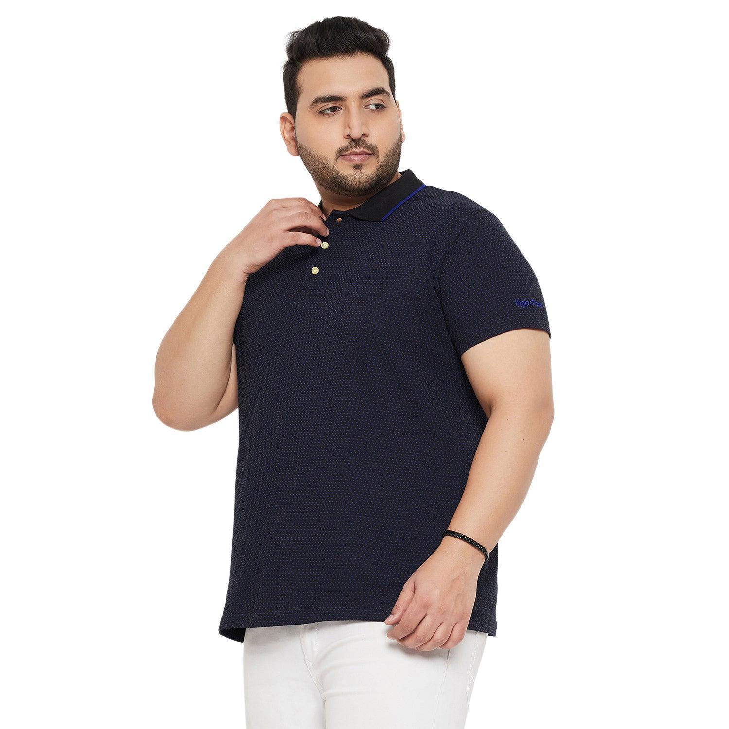 Men Plus Size Joy-Blue Textured Polo Tshirt - Image 3