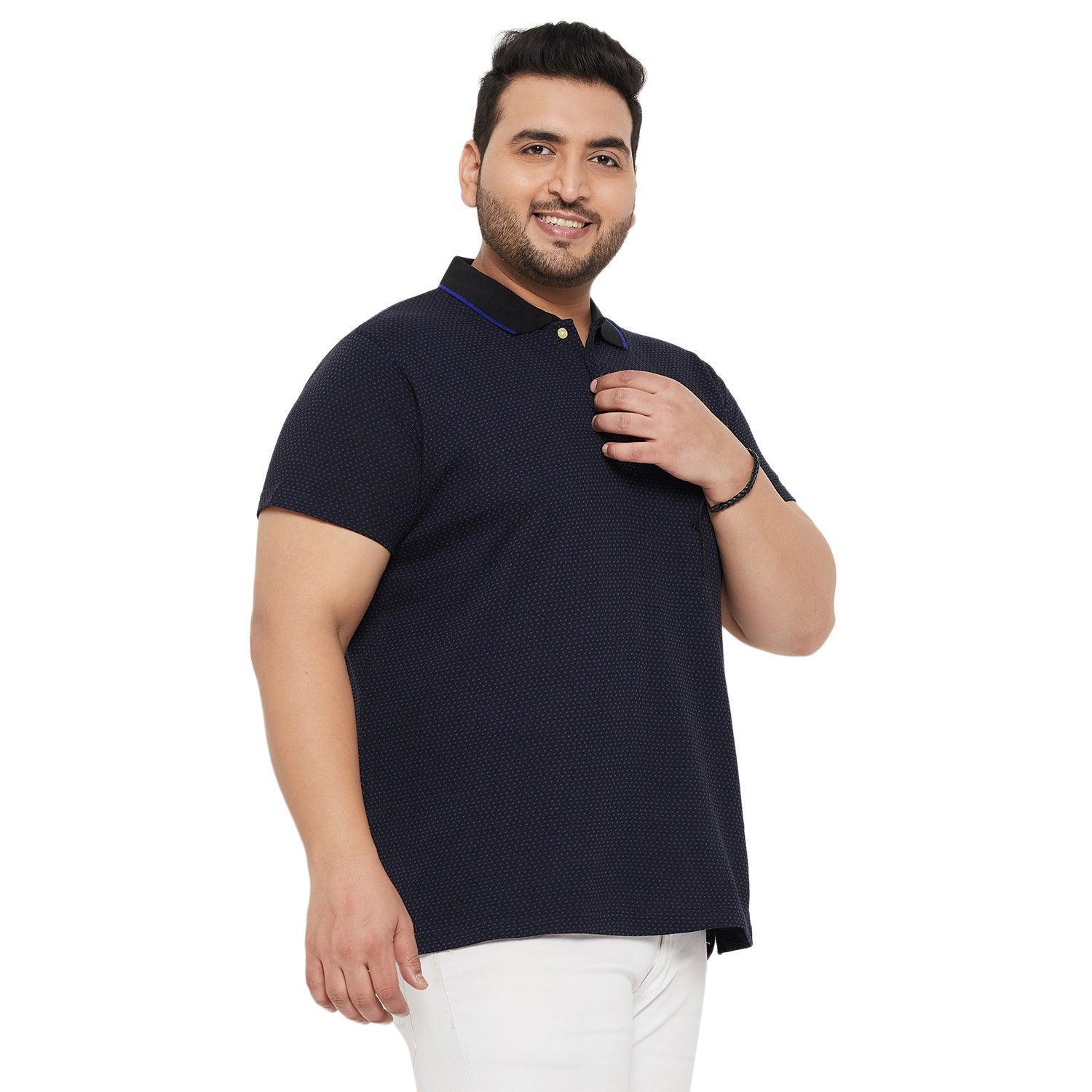 Men Plus Size Joy-Blue Textured Polo Tshirt - Image 4