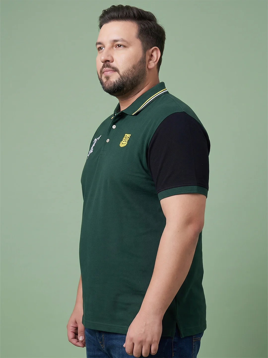 Men Plus Size Juvenile Bottle Green Colorblock Polo