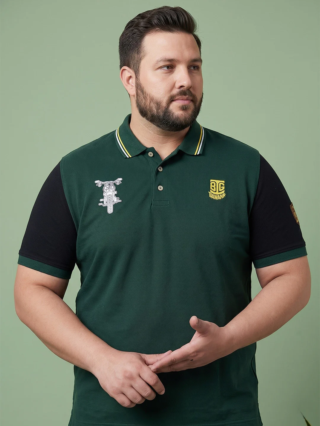Men Plus Size Juvenile Bottle Green Colorblock Polo - Image 2