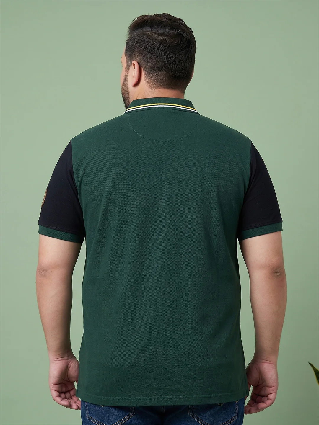 Men Plus Size Juvenile Bottle Green Colorblock Polo - Image 3