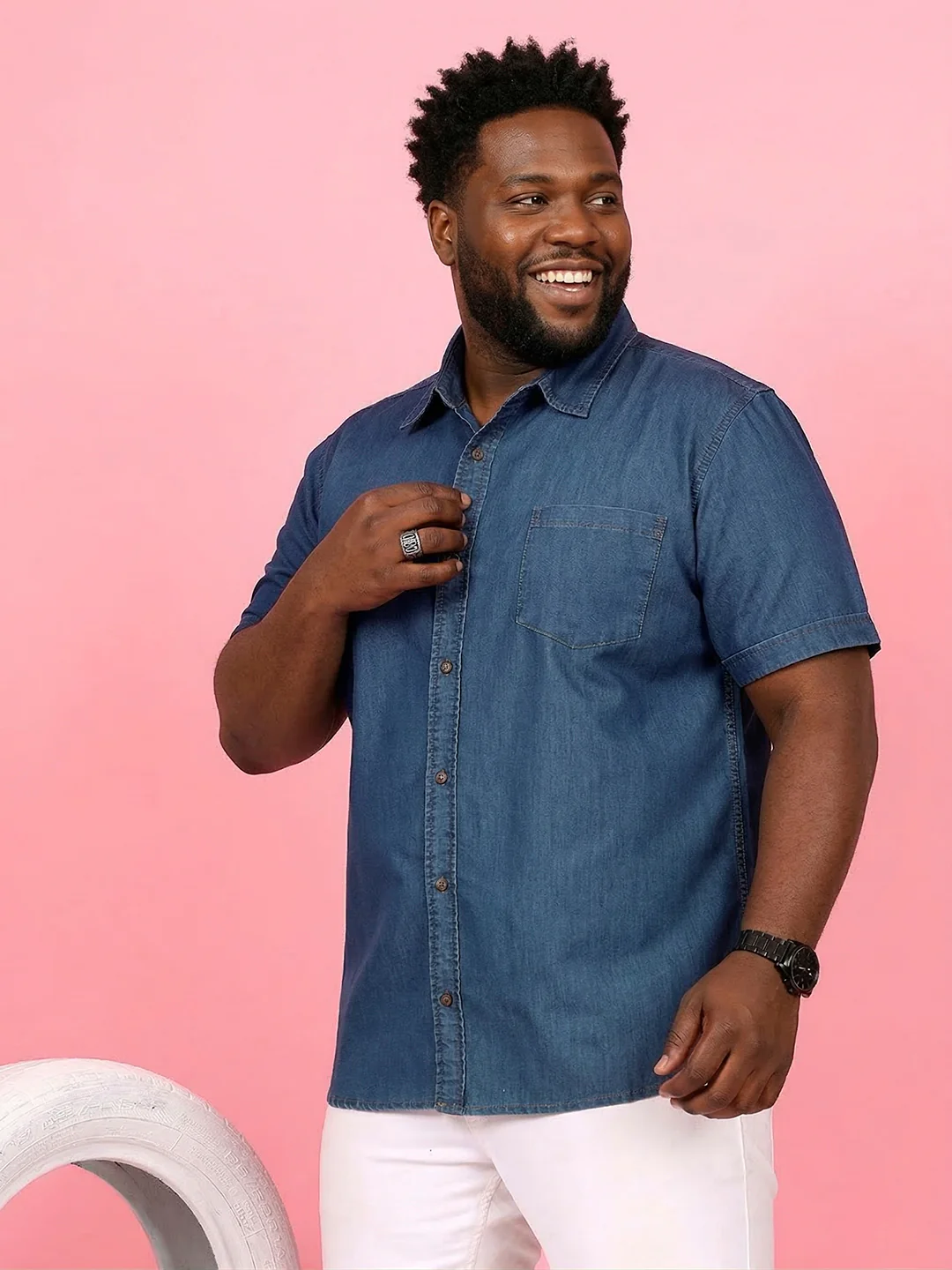 Men Plus Size Kalavao Blue Solid Casual Shirt - Image 3