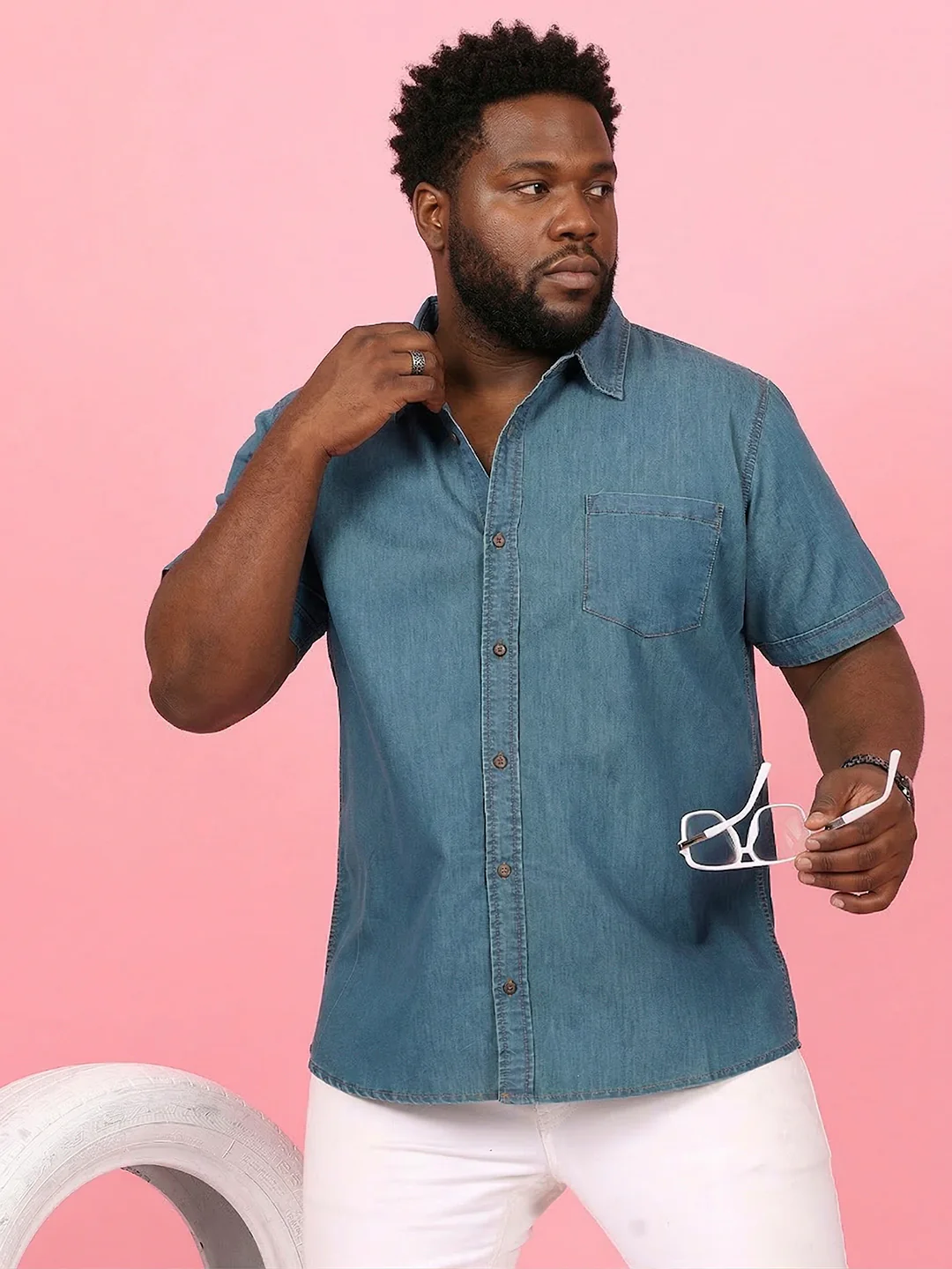 Men Plus Size Kalavao Blue Solid Casual Shirt - Image 4