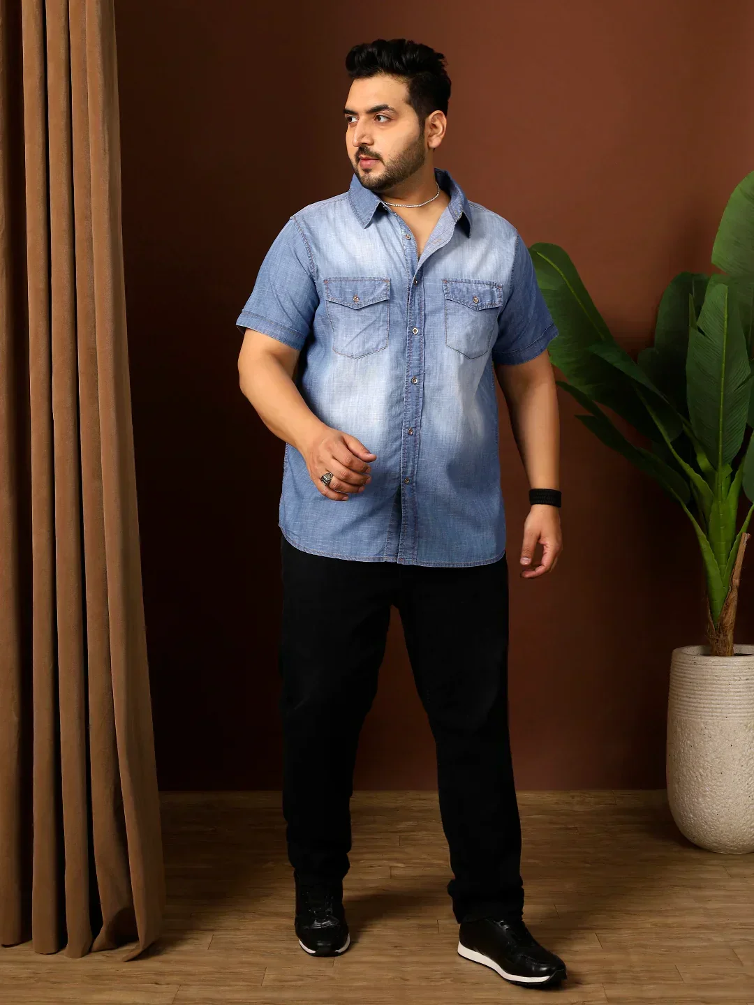 Men Plus Size Kennedy Blue Solid Shirt - Image 2