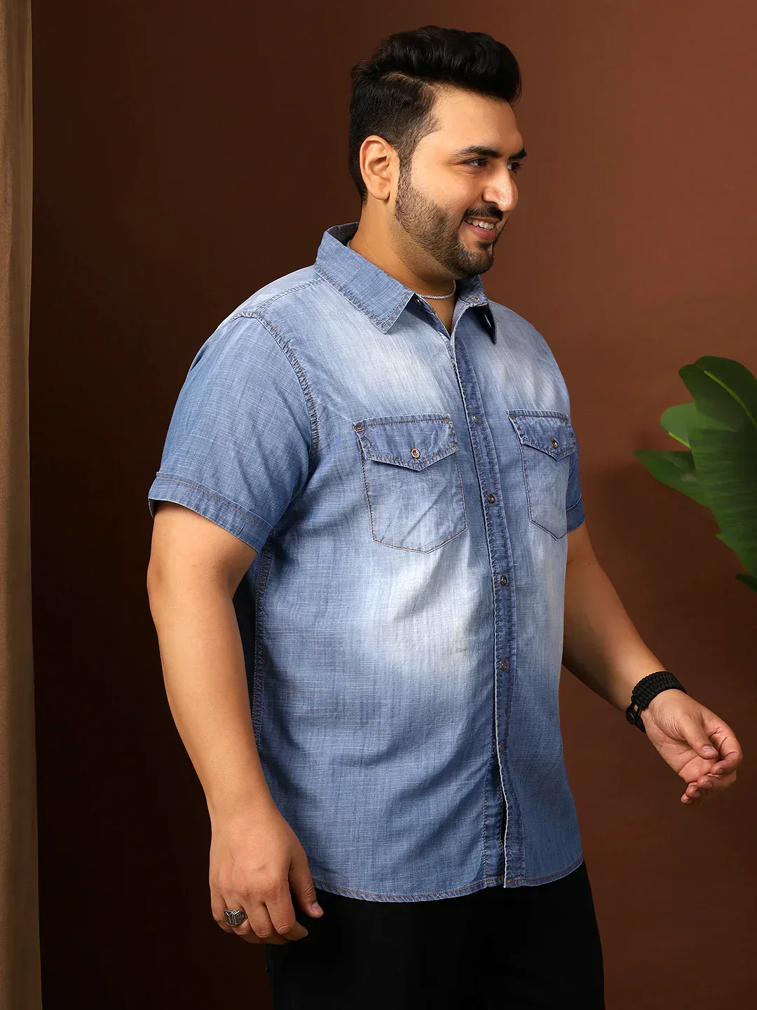 Men Plus Size Kennedy Blue Solid Shirt - Image 4