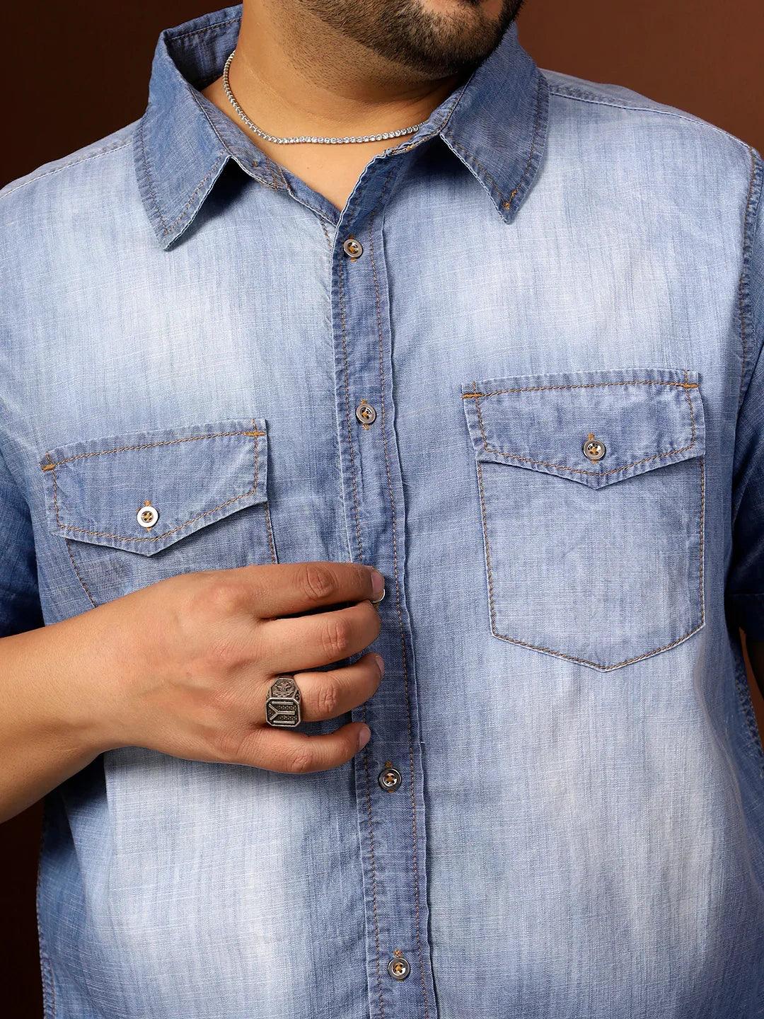 Men Plus Size Kennedy Blue Solid Shirt - Image 6