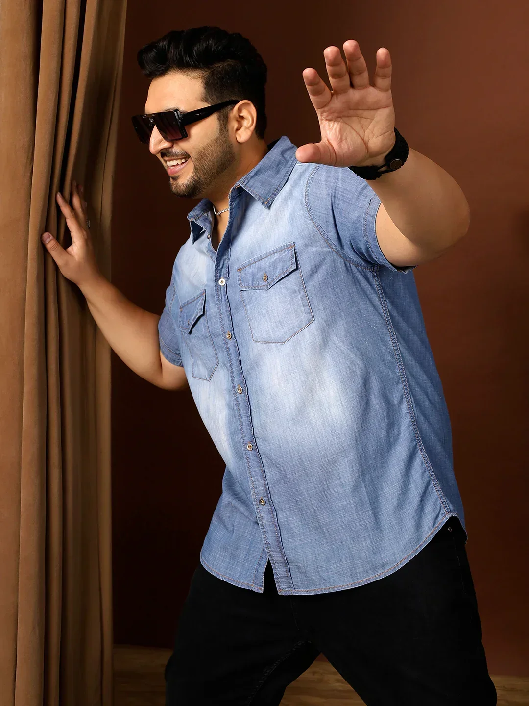Men Plus Size Kennedy Blue Solid Shirt - Image 7