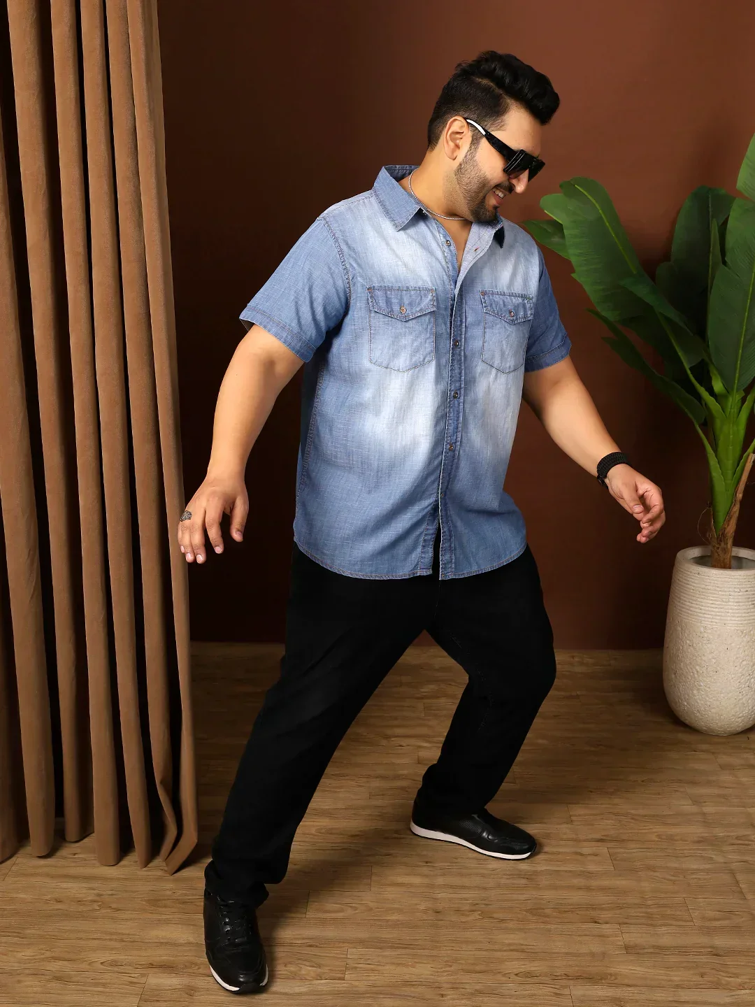 Men Plus Size Kennedy Blue Solid Shirt - Image 8
