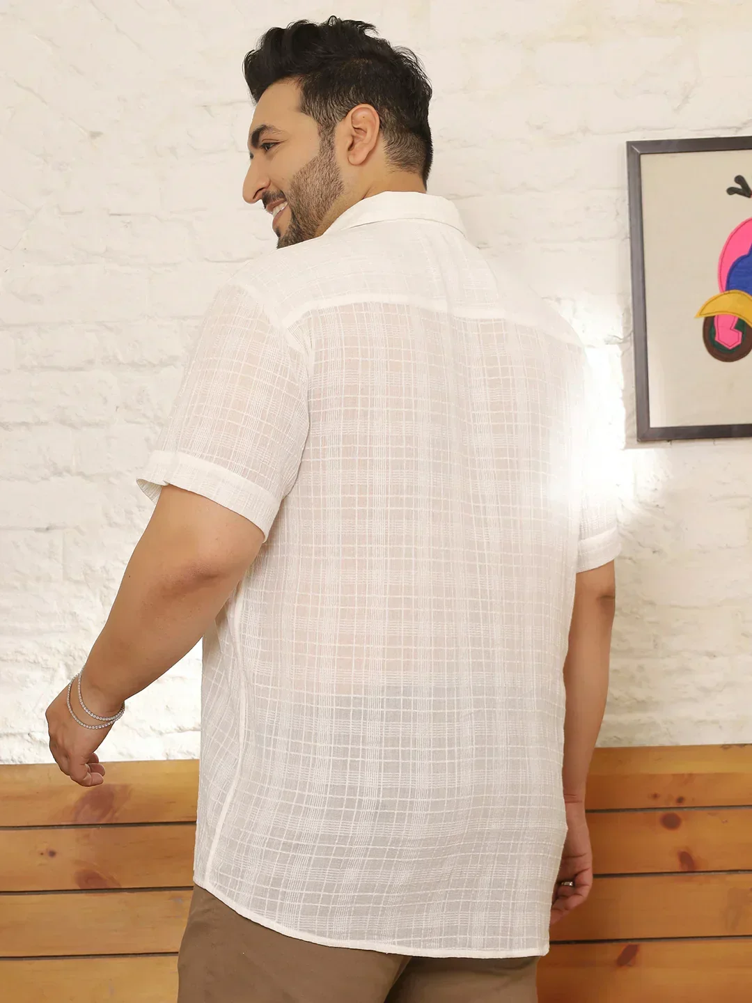 Men Plus Size Kintar White Check Shirt - Image 6