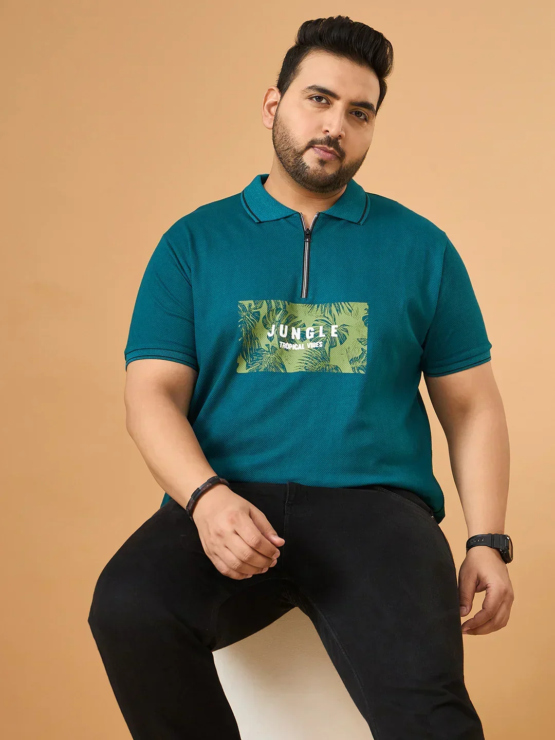 Men Plus Size Laguna Teal Printed Polo Tshirt