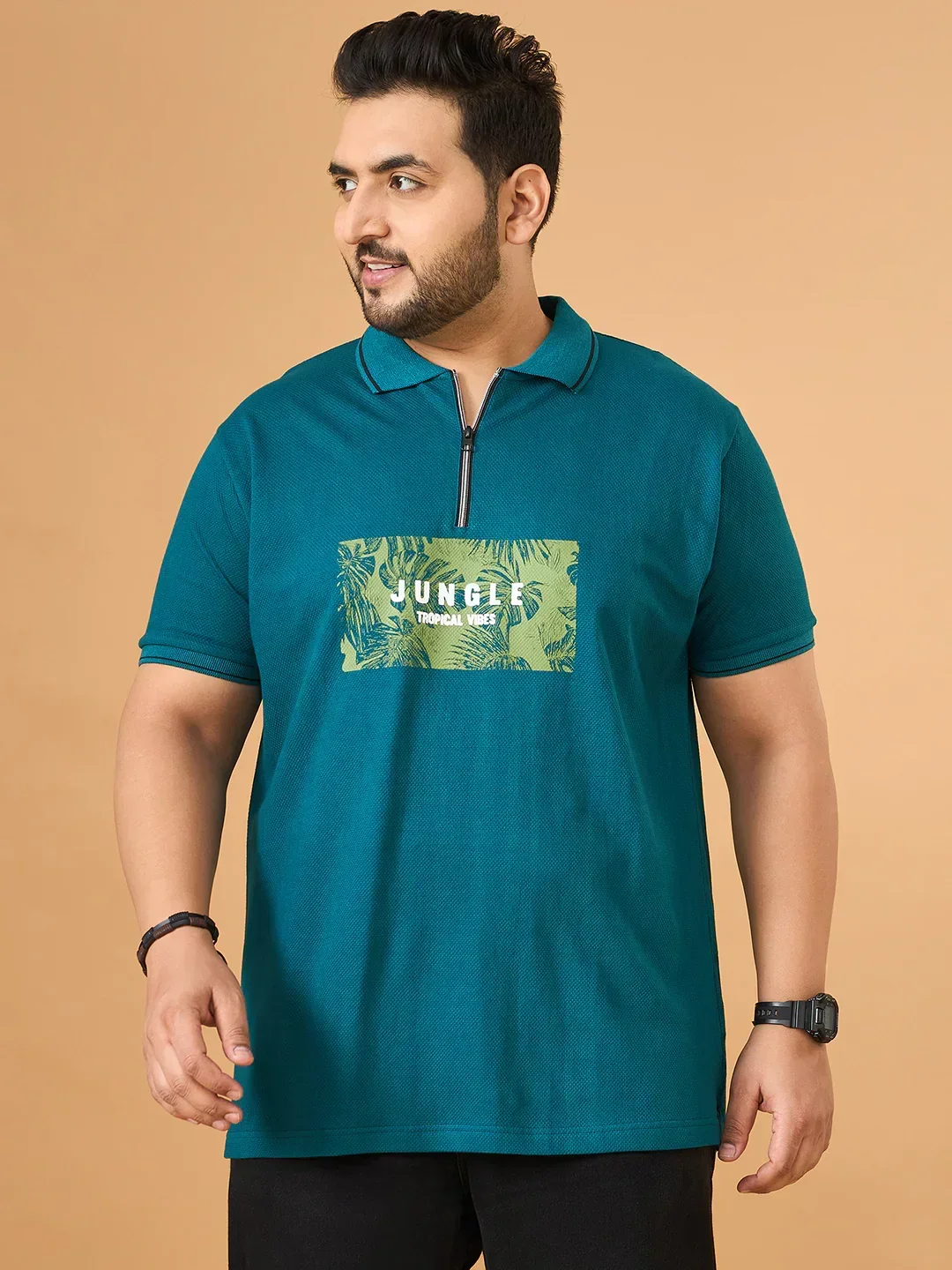 Men Plus Size Laguna Teal Printed Polo Tshirt - Image 2
