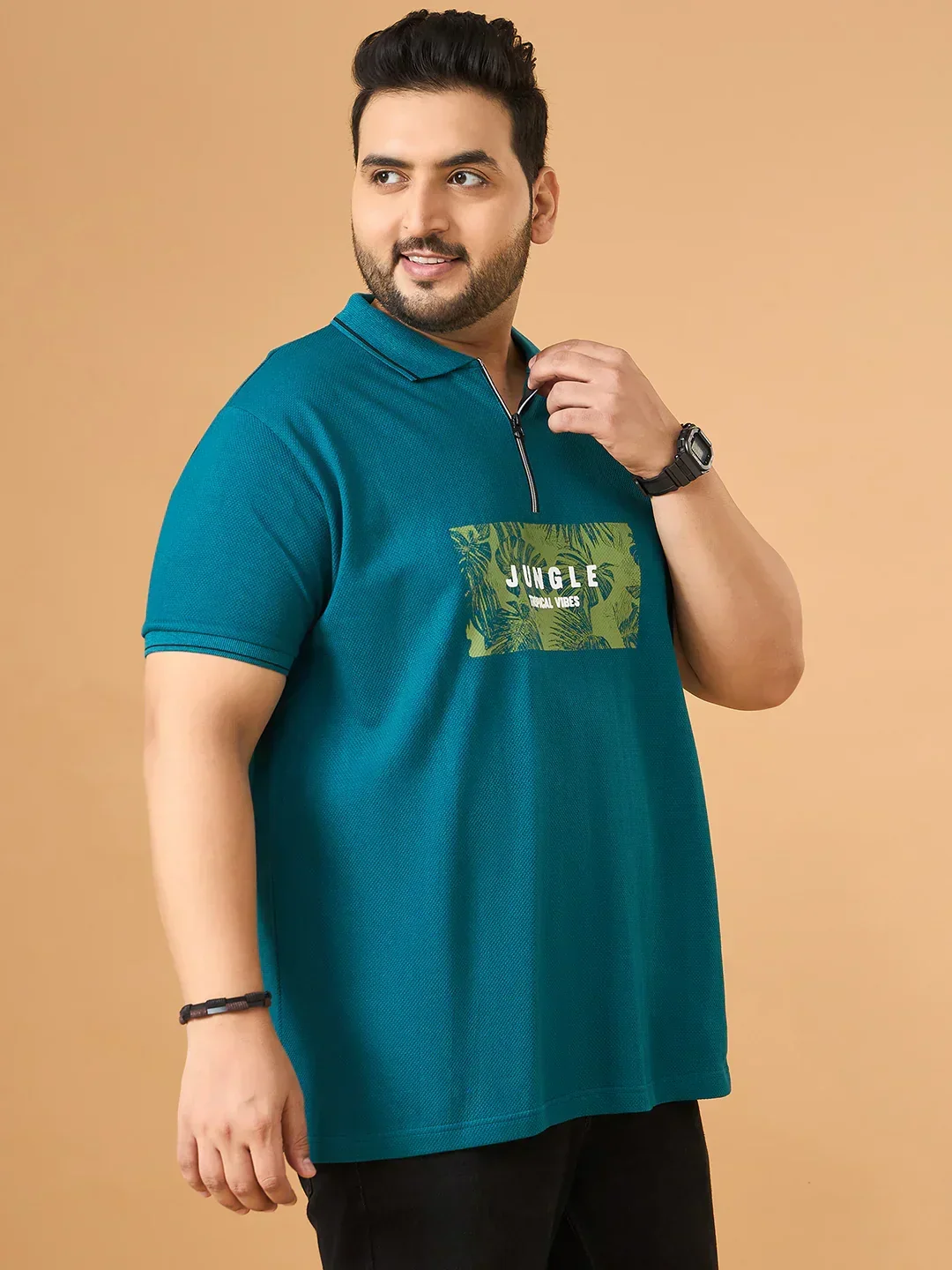 Men Plus Size Laguna Teal Printed Polo Tshirt - Image 5
