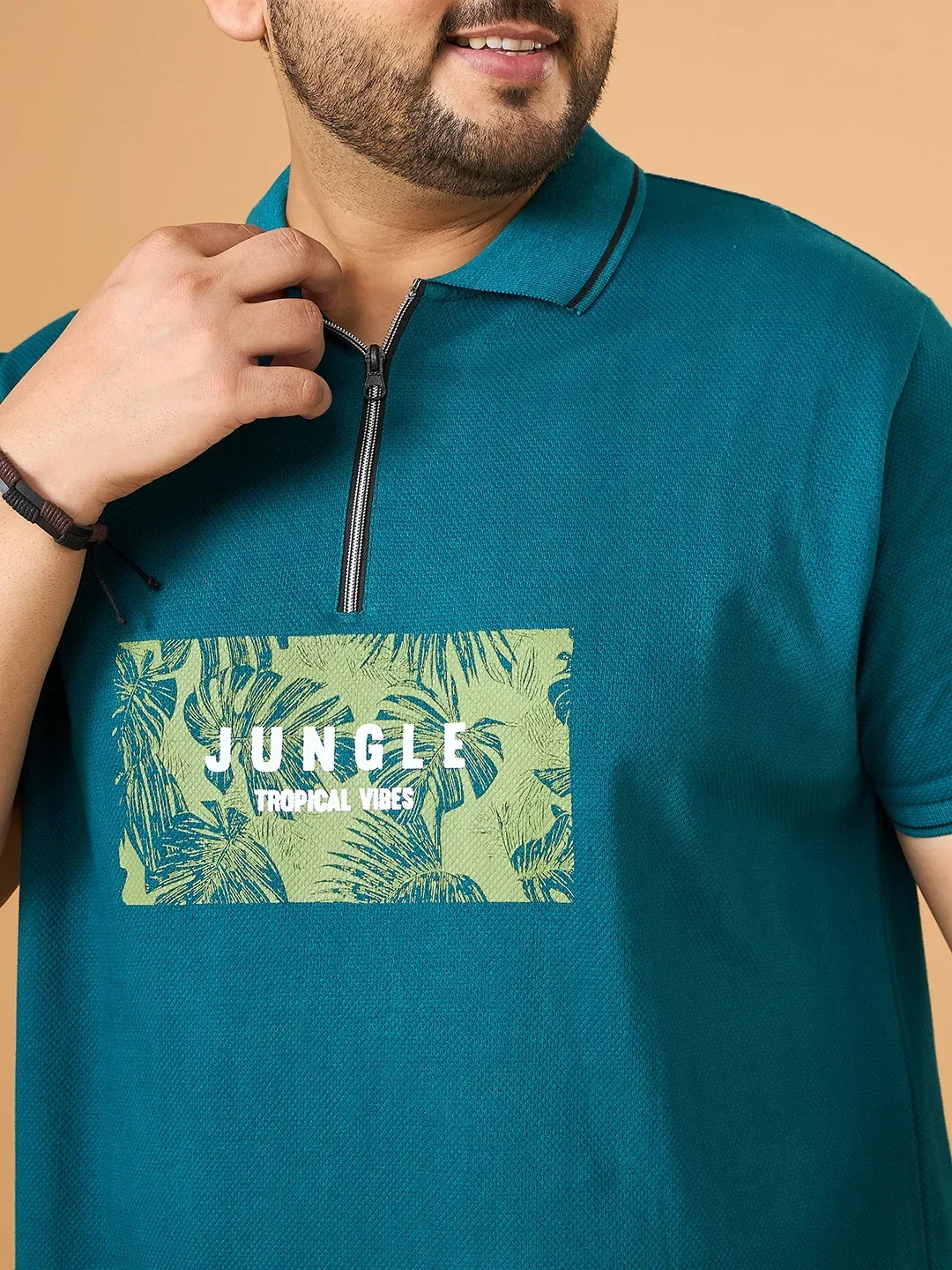 Men Plus Size Laguna Teal Printed Polo Tshirt - Image 7