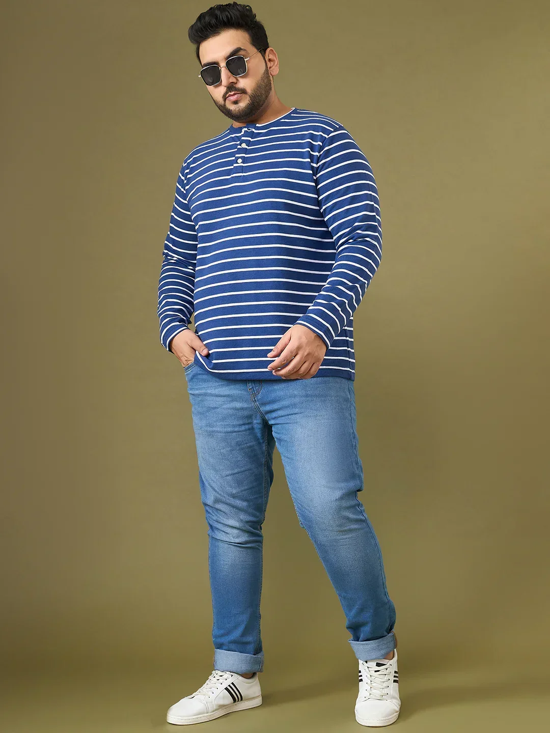 Men Plus Size Larvic Striped Henley Tshirt - Image 4