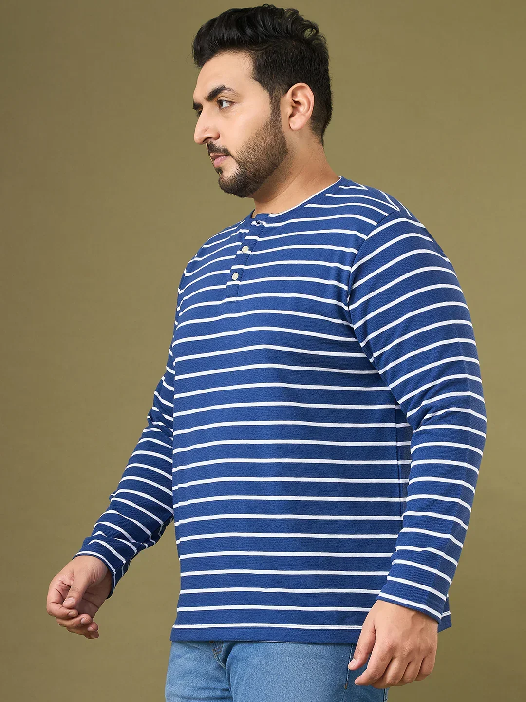 Men Plus Size Larvic Striped Henley Tshirt - Image 5