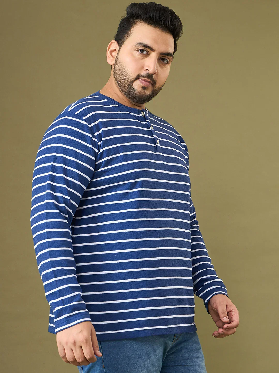 Men Plus Size Larvic Striped Henley Tshirt - Image 6