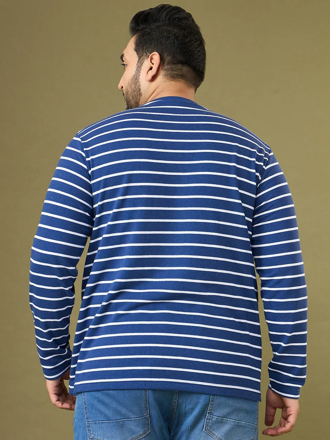 Men Plus Size Larvic Striped Henley Tshirt - Image 7
