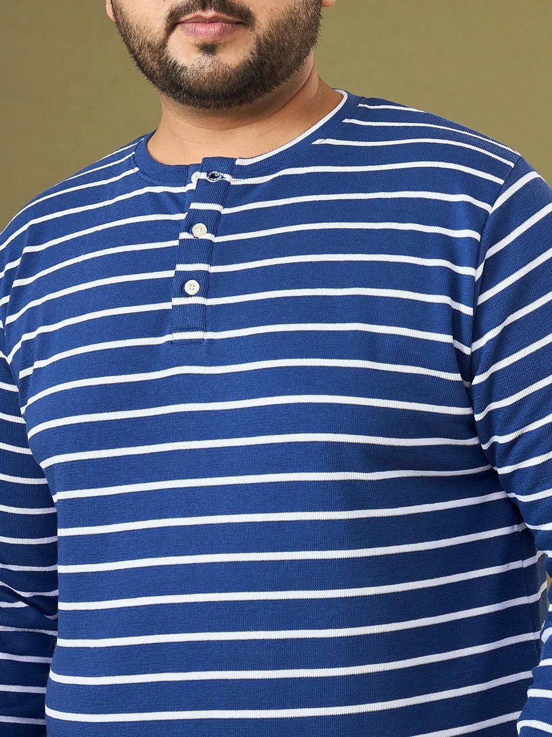 Men Plus Size Larvic Striped Henley Tshirt - Image 8