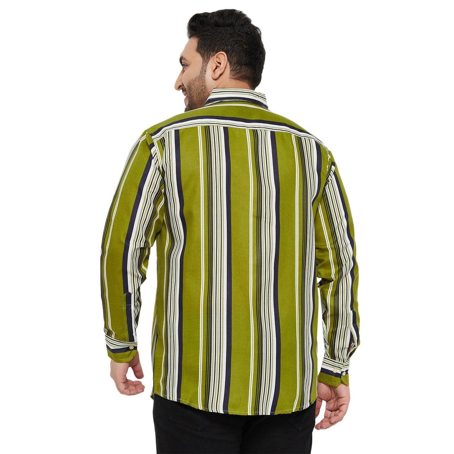 Men Plus Size Lava-Green Striped Shirt - Image 5