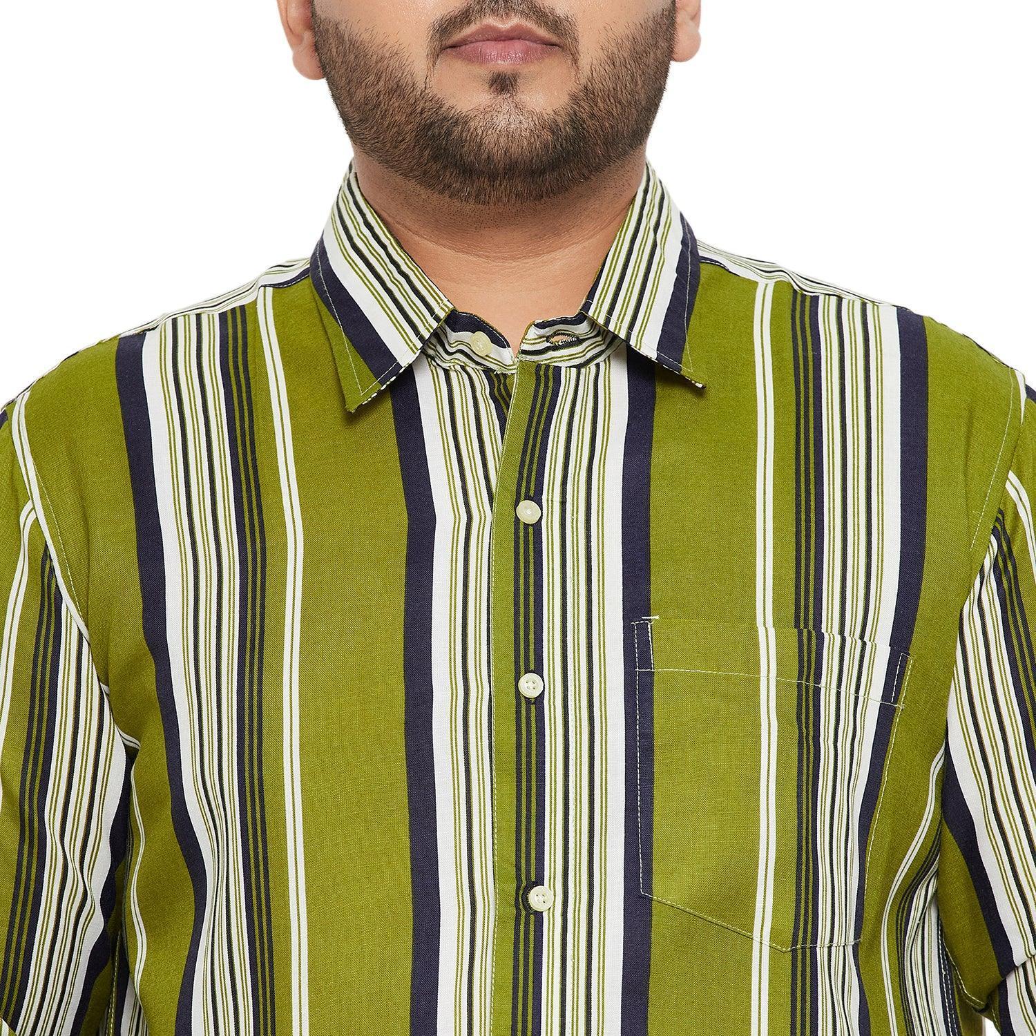 Men Plus Size Lava-Green Striped Shirt - Image 6