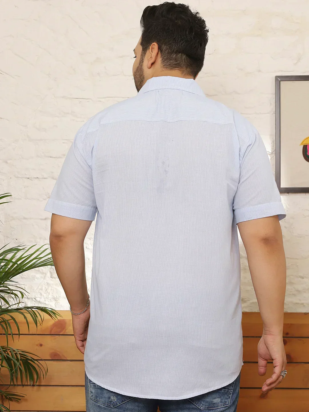 Men Plus Size Layvon Sky-Blue Striped Shirt - Image 5