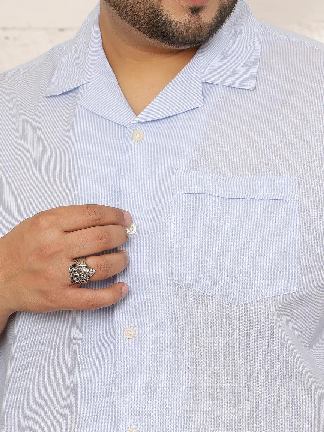 Men Plus Size Layvon Sky-Blue Striped Shirt - Image 6
