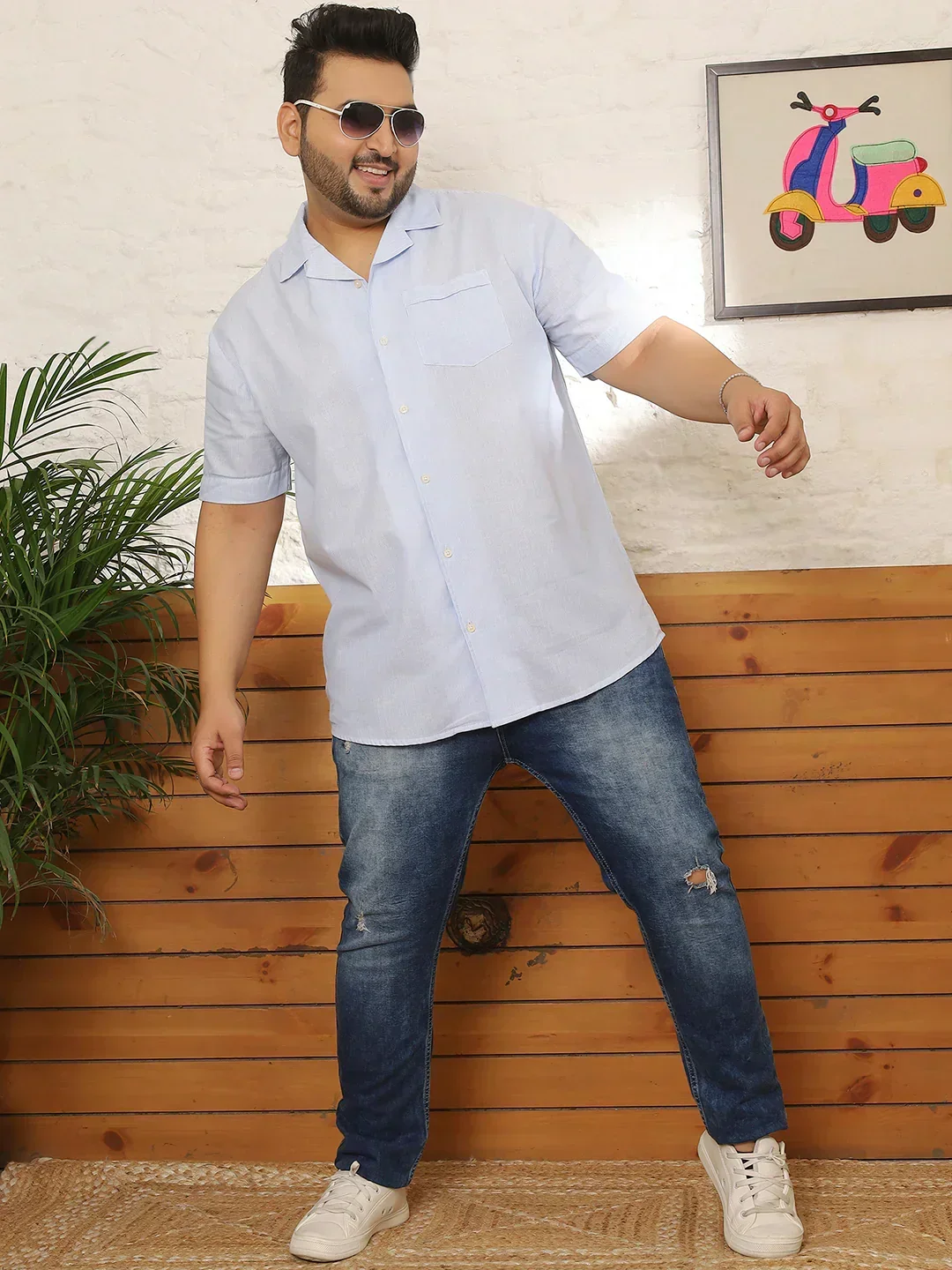 Men Plus Size Layvon Sky-Blue Striped Shirt - Image 7