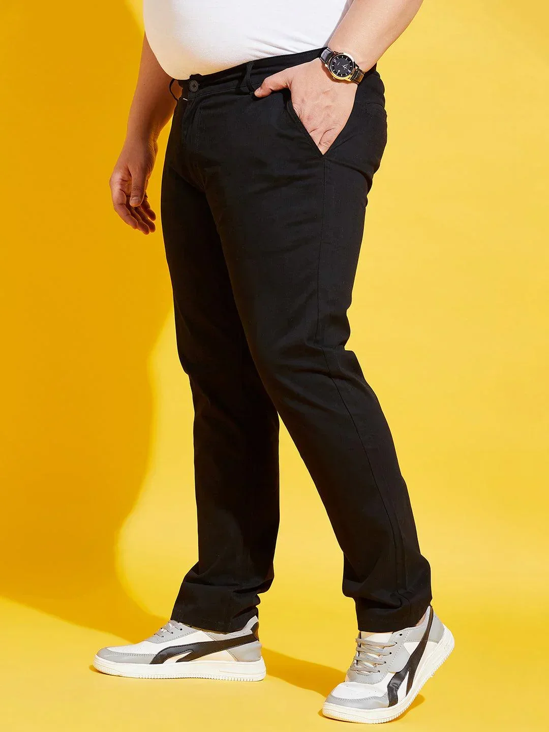 Men Plus Size Lepton-Black Solid Trouser - Image 3