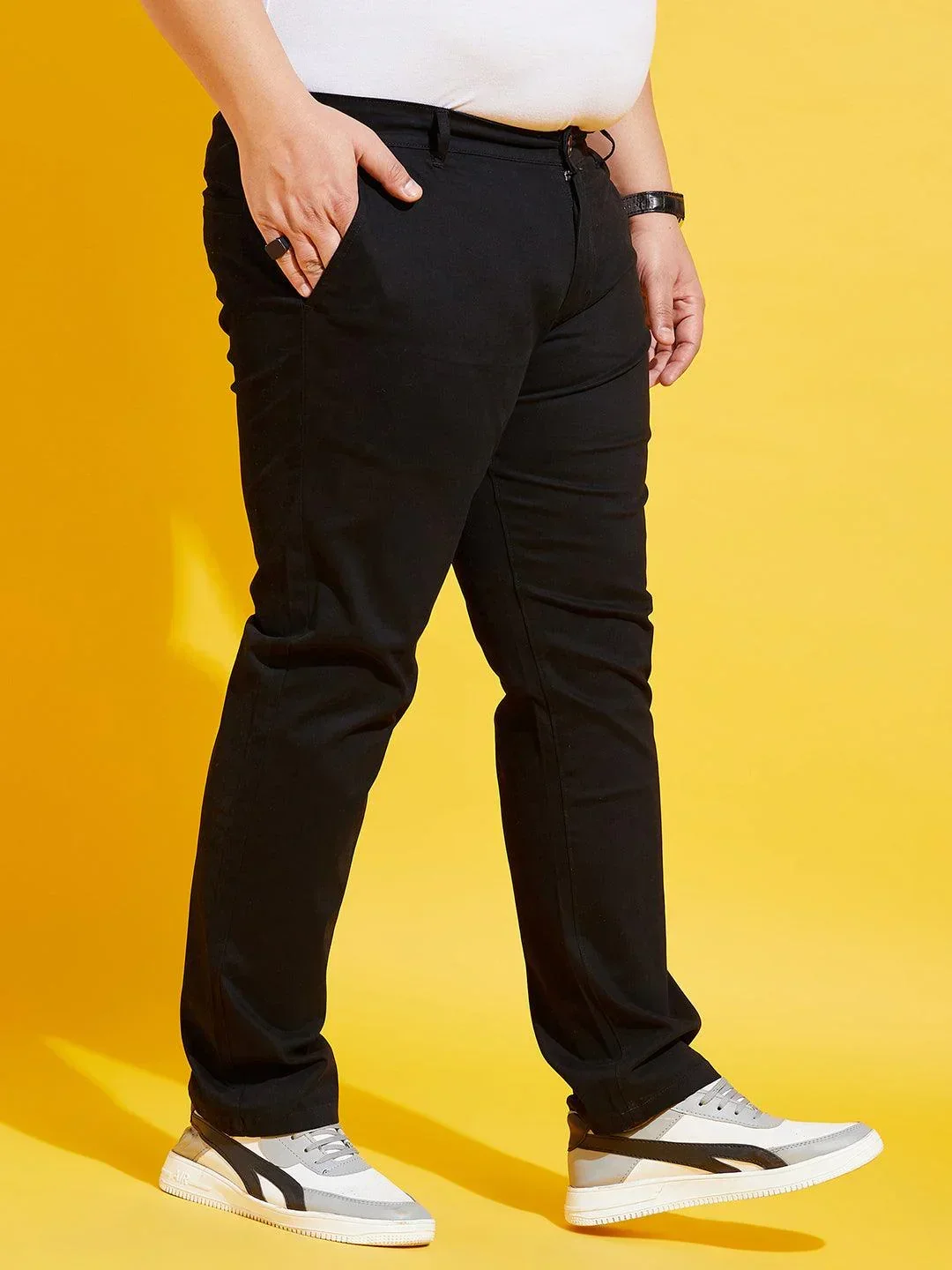 Men Plus Size Lepton-Black Solid Trouser - Image 4