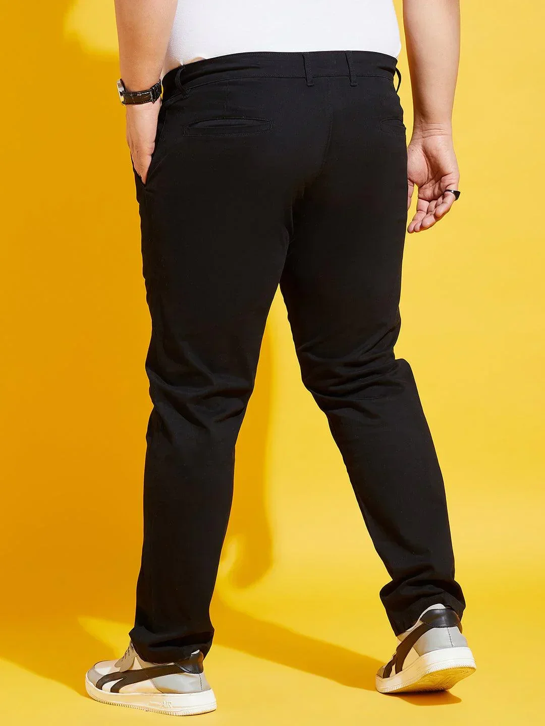 Men Plus Size Lepton-Black Solid Trouser - Image 5