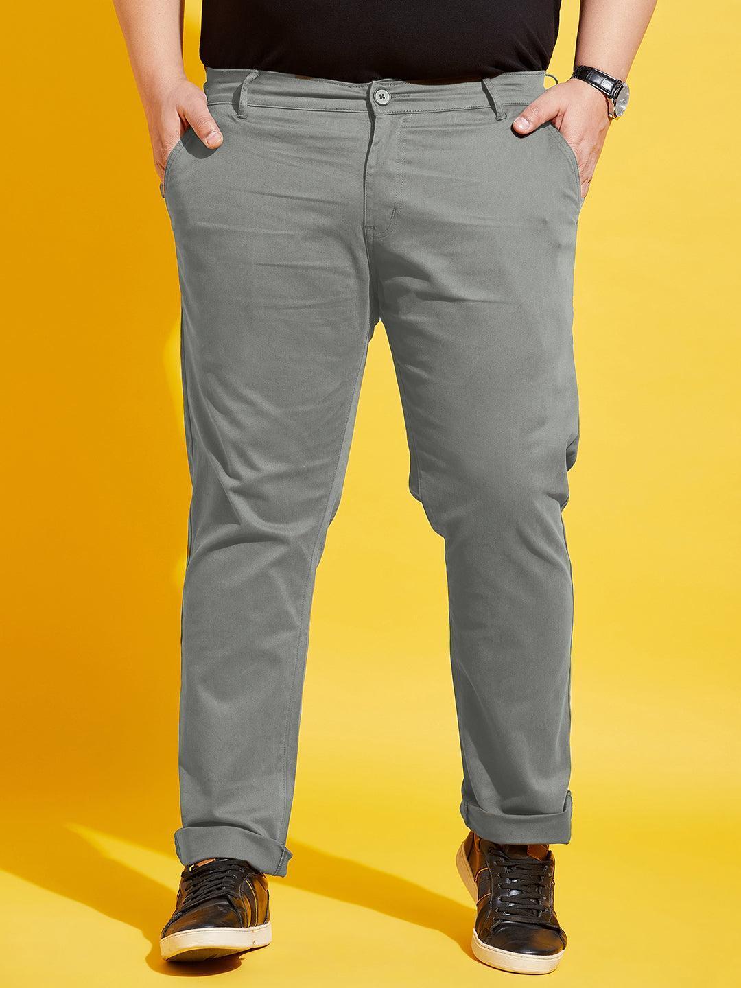 Men Plus Size Lepton-Grey Solid Trouser