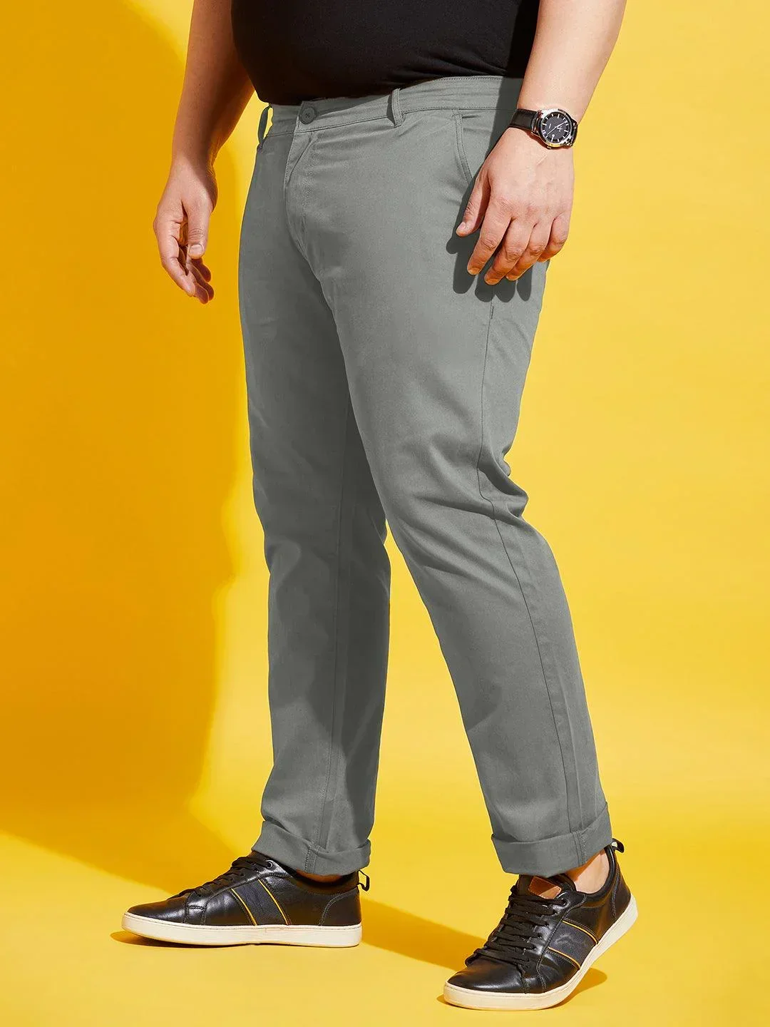 Men Plus Size Lepton-Grey Solid Trouser - Image 3