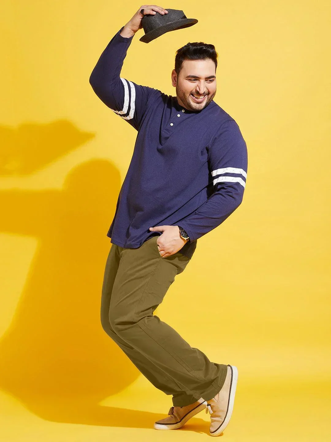 Men Plus Size Lepton-Olive Solid Trouser - Image 2