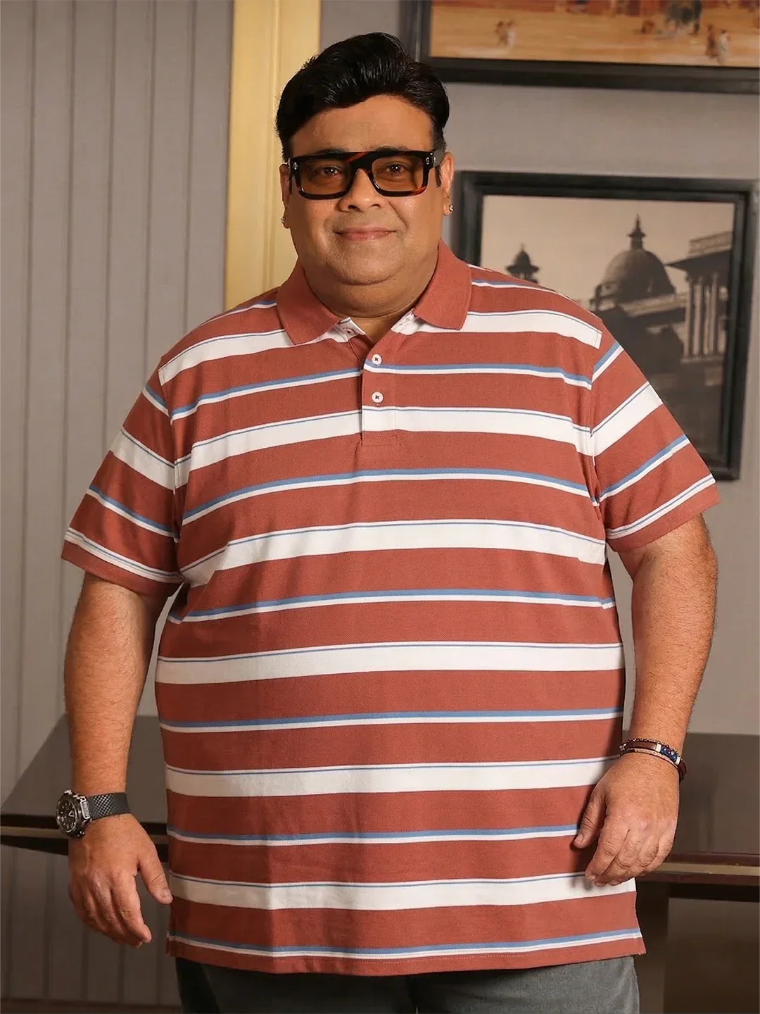 Men Plus Size Lineo Multicolor Colorblock Polo Tshirt