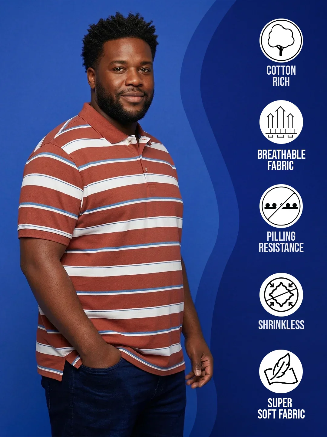 Men Plus Size Lineo Multicolor Colorblock Polo Tshirt - Image 2