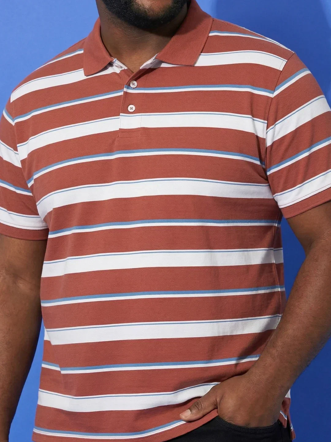 Men Plus Size Lineo Multicolor Colorblock Polo Tshirt - Image 7