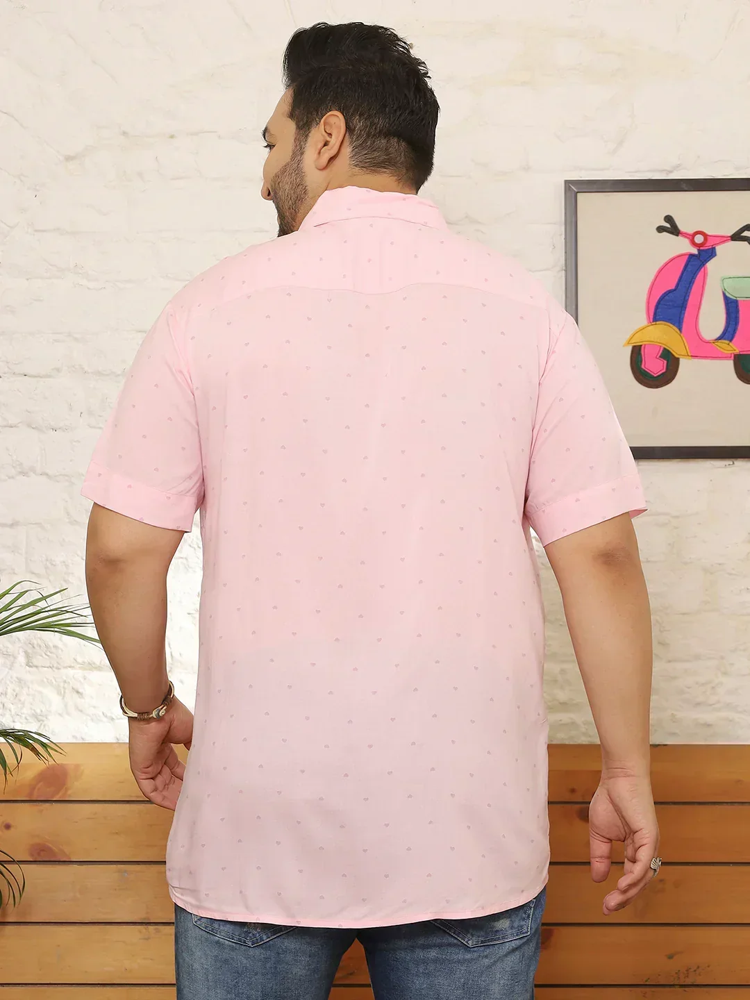 Men Plus Size Lintiq Pink Dotted Shirt - Image 6