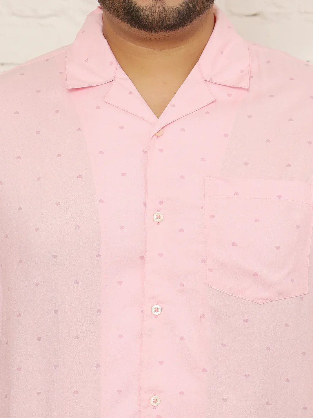 Men Plus Size Lintiq Pink Dotted Shirt - Image 7