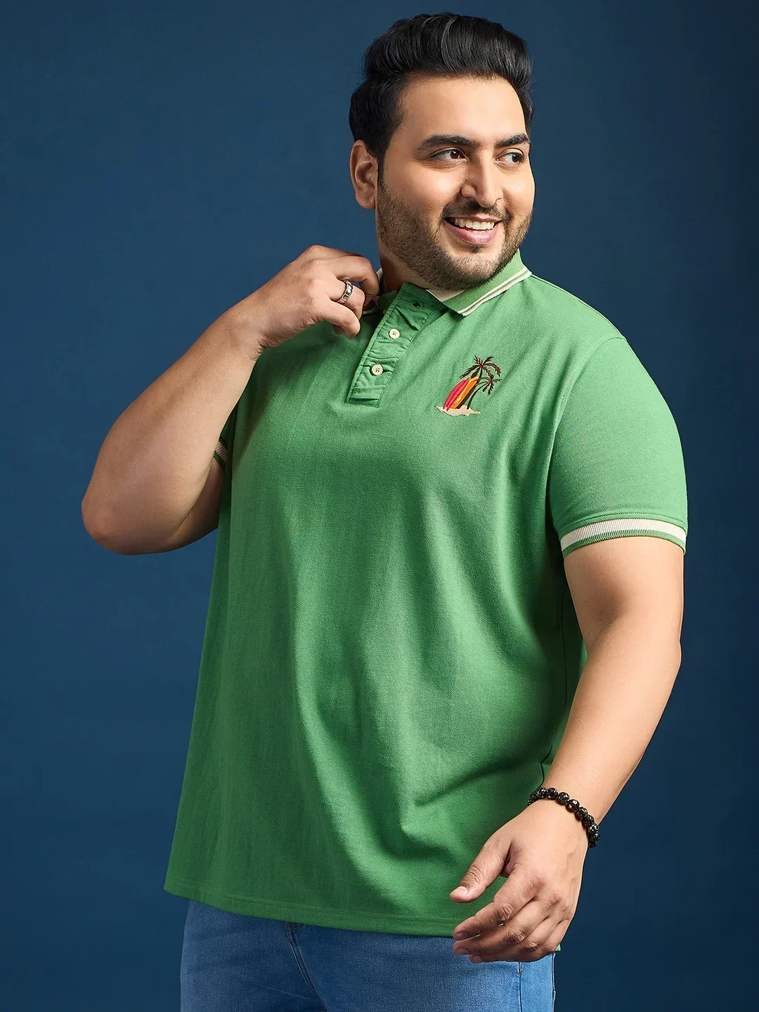 Men Plus Size Lomp-Green Solid Polo Tshirt - Image 4