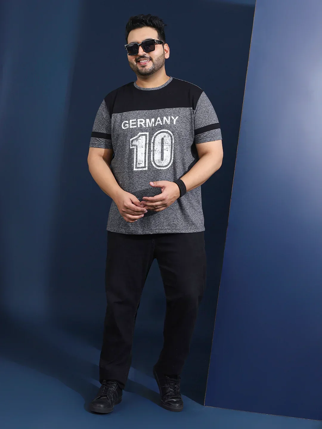 Men Plus Size Loomia Striped Grey Round Neck Tshirt