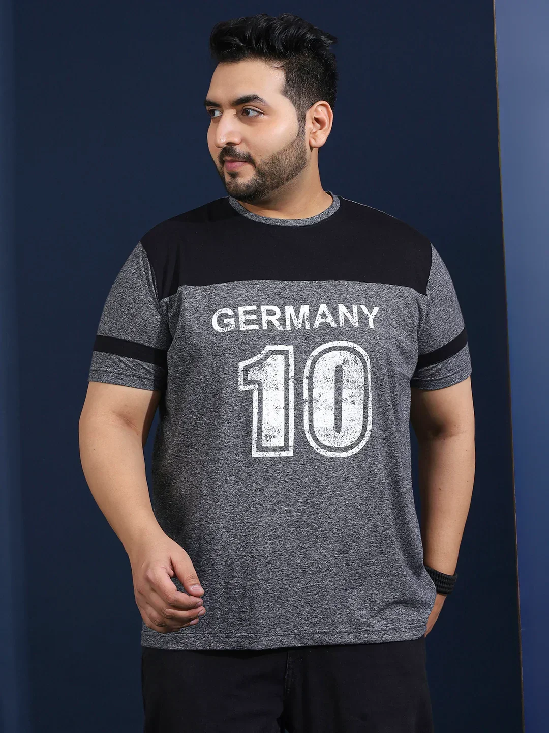 Men Plus Size Loomia Striped Grey Round Neck Tshirt - Image 2