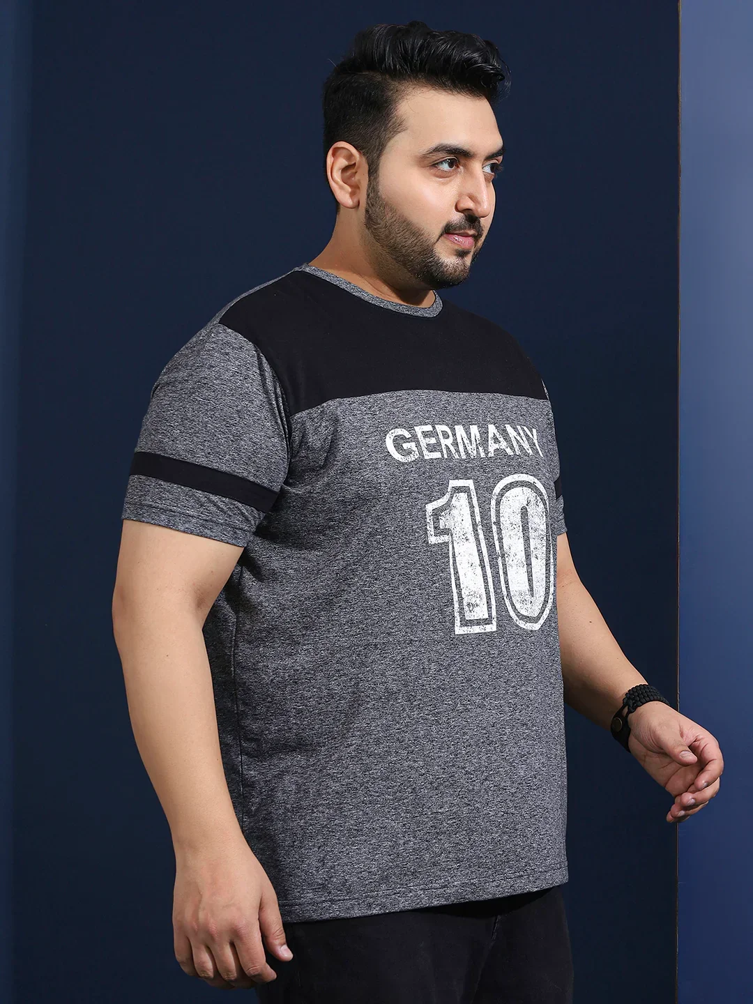 Men Plus Size Loomia Striped Grey Round Neck Tshirt - Image 4