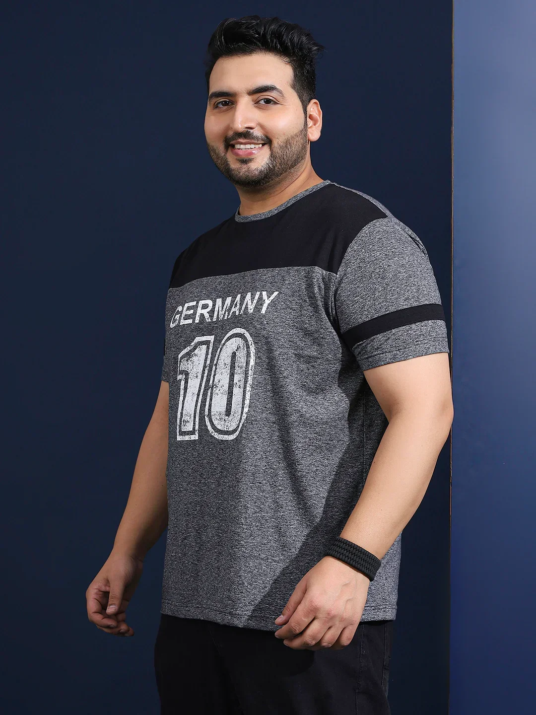 Men Plus Size Loomia Striped Grey Round Neck Tshirt - Image 5
